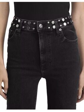 FRAME Le Sleek Straight High Rise Studded Jeans in Meteor
